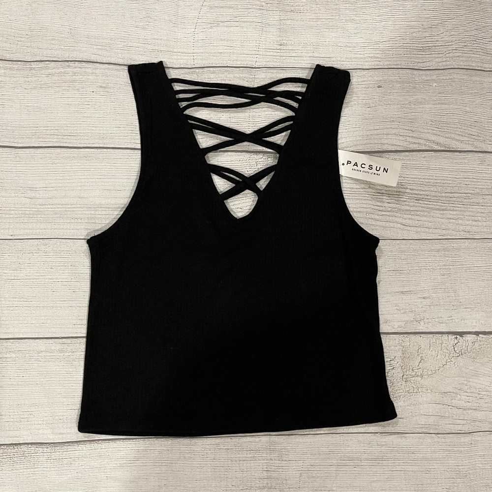 LA Hearts Black Tank Top Criss Cross Small